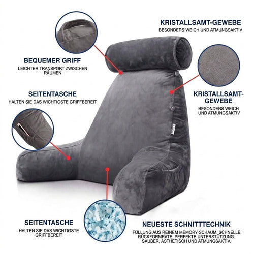 Lesekissen fürs Bett mit Armlehnen - Ergonomische Rücken- und Nackenstütze für Komfort