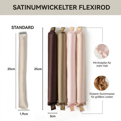 Satin-Lockenwickler im 4er-Set mit Knopfverschluss, 25 cm Länge und 3 cm Durchmesser für größere Locken.