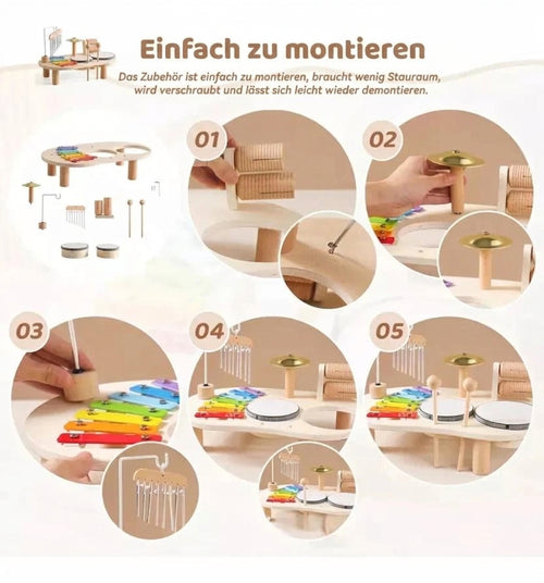 Montessori-Schlagzeug für Kleinkinder – Trommel, Xylophon und Klangelemente für kreatives Musiklernen