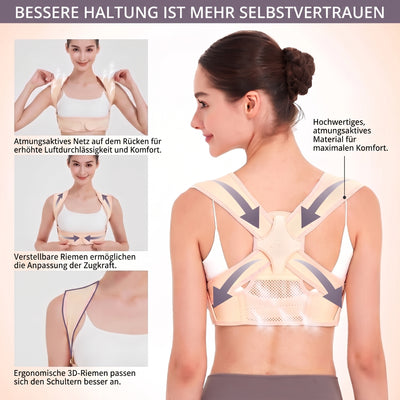 Atmungsaktiver Rückenhaltungskorrektor mit verstellbaren Trägern für eine bessere Körperhaltung im Alltag