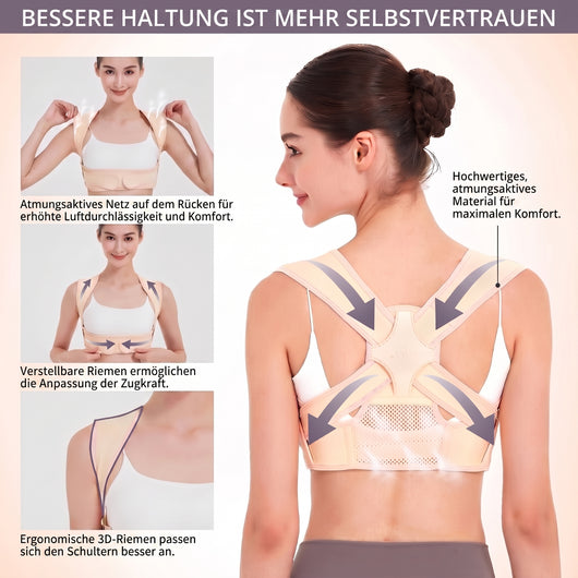 Atmungsaktiver Rückenhaltungskorrektor mit verstellbaren Trägern für eine bessere Körperhaltung im Alltag
