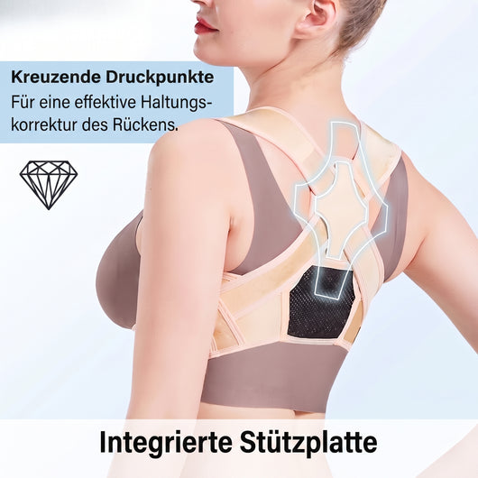 Atmungsaktiver Rückenhaltungskorrektor mit verstellbaren Trägern und integrierter Stützplatte für eine bessere Haltung