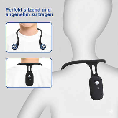 Rückenhaltungskorrektor mit Vibrationsalarm, der angenehm und passgenau am Nacken getragen wird.