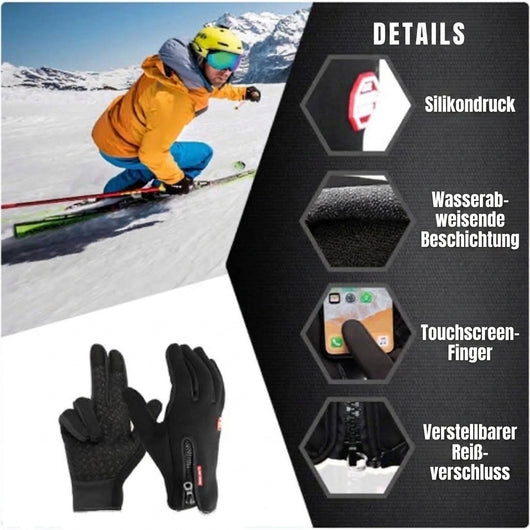 Thermohandschuhe mit Silikonaufdruck, wasserabweisender Beschichtung, Touchscreen-Funktion und verstellbarem Reißverschluss