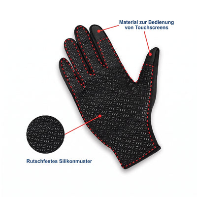 Thermohandschuh mit Touchscreen-Funktion und rutschfestem Silikonmuster für den Winter.