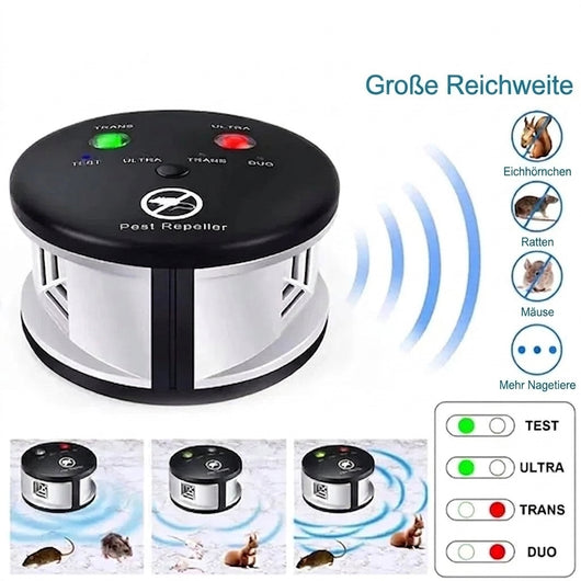 Ultraschall-Schädlingsbekämpfer für Innenräume mit vier Betriebsmodi gegen Nagetiere wie Ratten, Mäuse und Eichhörnchen