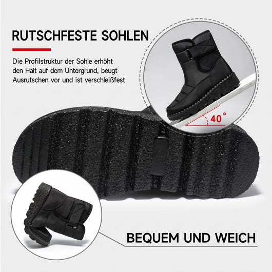 Damen Schneestiefel mit rutschfester Sohle, die einen sicheren Halt bei 40 Grad Neigung bietet und weichen Tragekomfort verspricht.