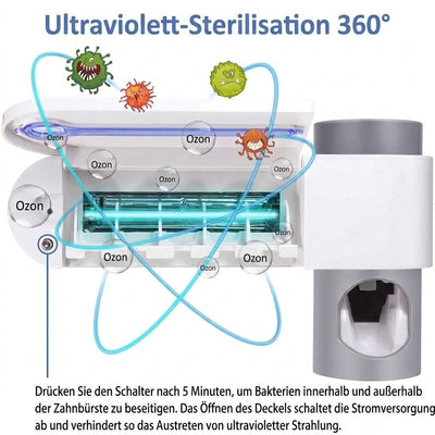 Wand-Zahnbürstenhalter mit UV-Sterilisator und Zahnpastaspender für 5 Zahnbürsten